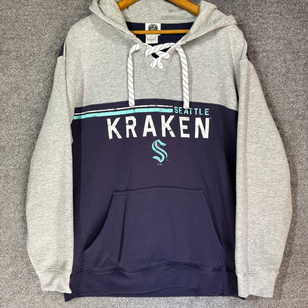 NHL Seattle Kraken Hoodie Mens XL Lace Up Colorblock Hockey Sweatshirt Navy Gray